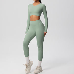 Solid Color Double-sided Nylon Brushed Nude Feel Tight Exercise Yoga Clothes Suit