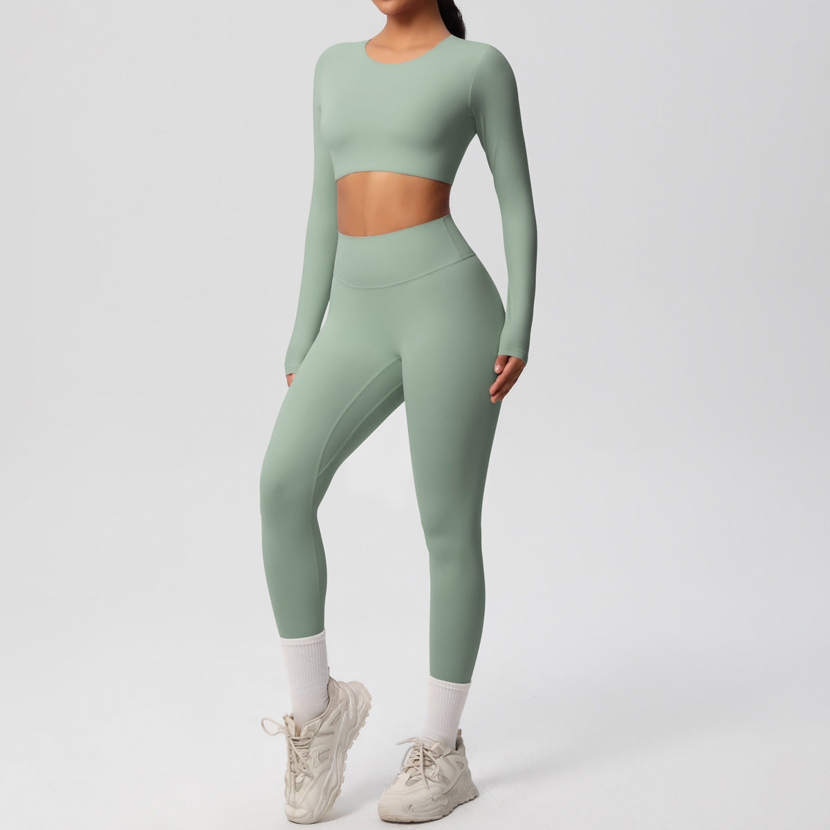 Solid Color Double-sided Nylon Brushed Nude Feel Tight Exercise Yoga Clothes Suit