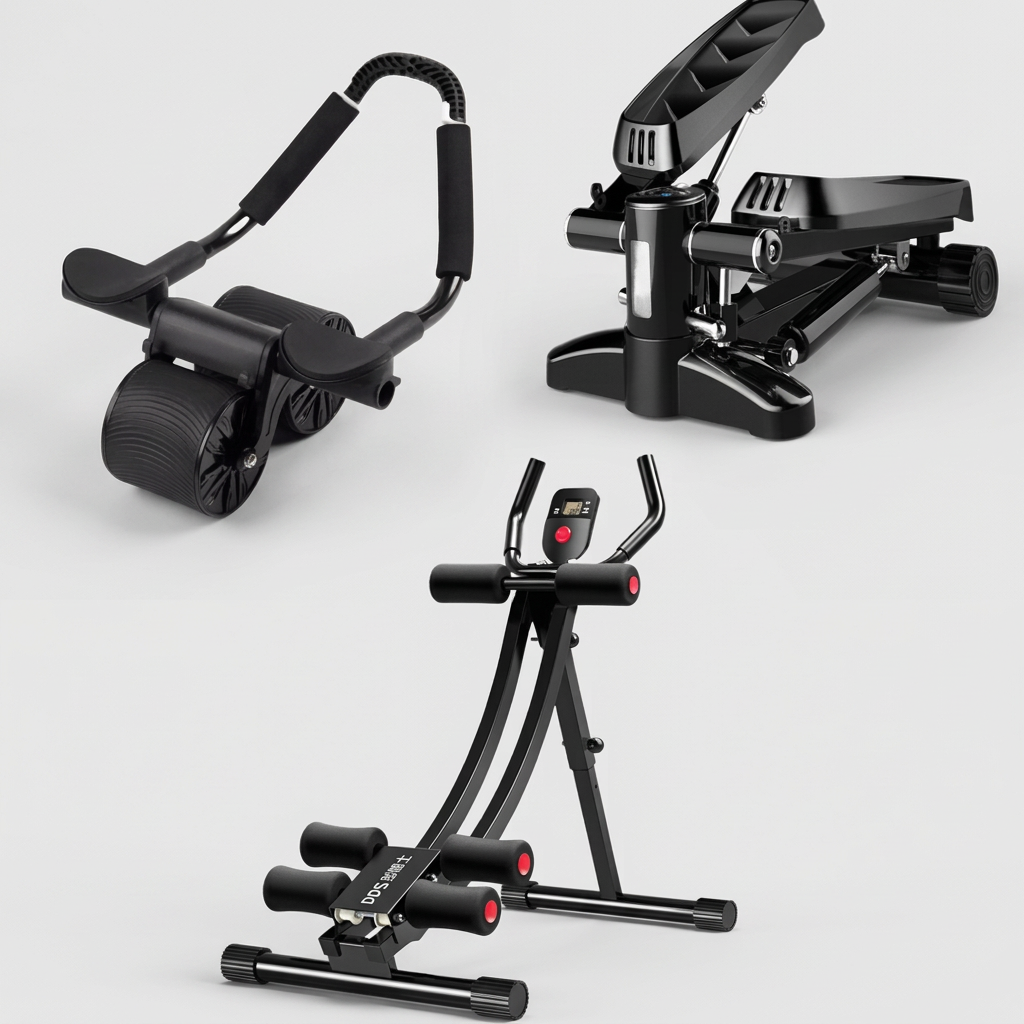 Fitness equipment on a soft gray backdrop with controlled studio lighting