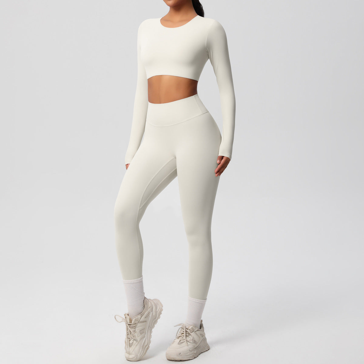 Solid Color Double-sided Nylon Brushed Nude Feel Tight Exercise Yoga Clothes Suit