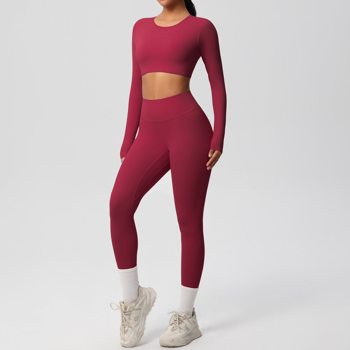 Solid Color Double-sided Nylon Brushed Nude Feel Tight Exercise Yoga Clothes Suit