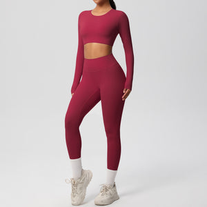 Solid Color Double-sided Nylon Brushed Nude Feel Tight Exercise Yoga Clothes Suit