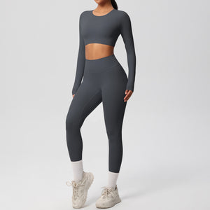 Solid Color Double-sided Nylon Brushed Nude Feel Tight Exercise Yoga Clothes Suit