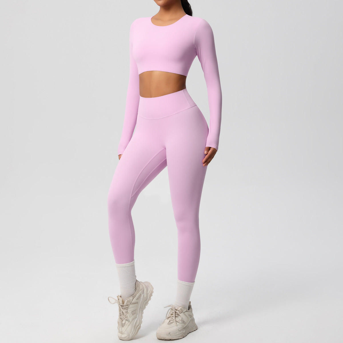 Solid Color Double-sided Nylon Brushed Nude Feel Tight Exercise Yoga Clothes Suit
