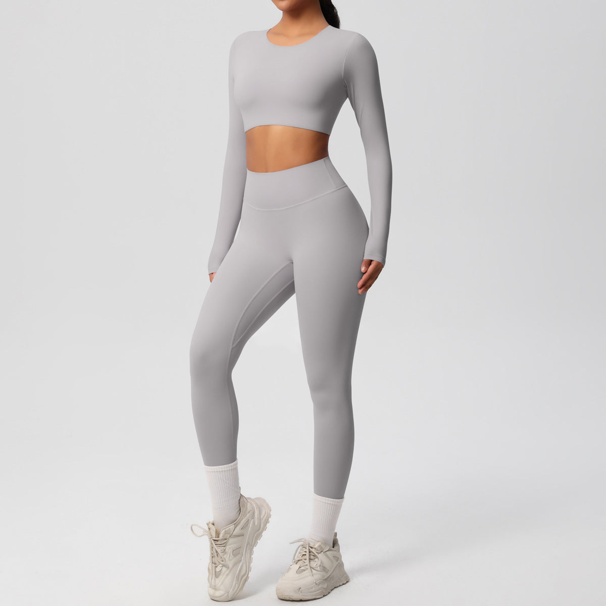 Solid Color Double-sided Nylon Brushed Nude Feel Tight Exercise Yoga Clothes Suit